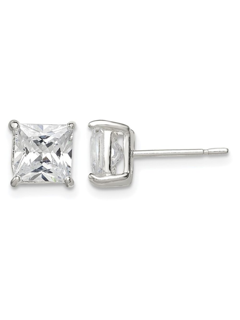 Sterling Silver 6mm Princess Cut CZ Basket Set Stud Earrings - Square Studs